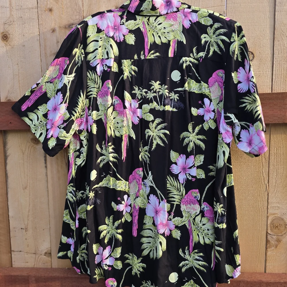 Pink‎ and Green Dress Shirt with Tropical Floral Pattern